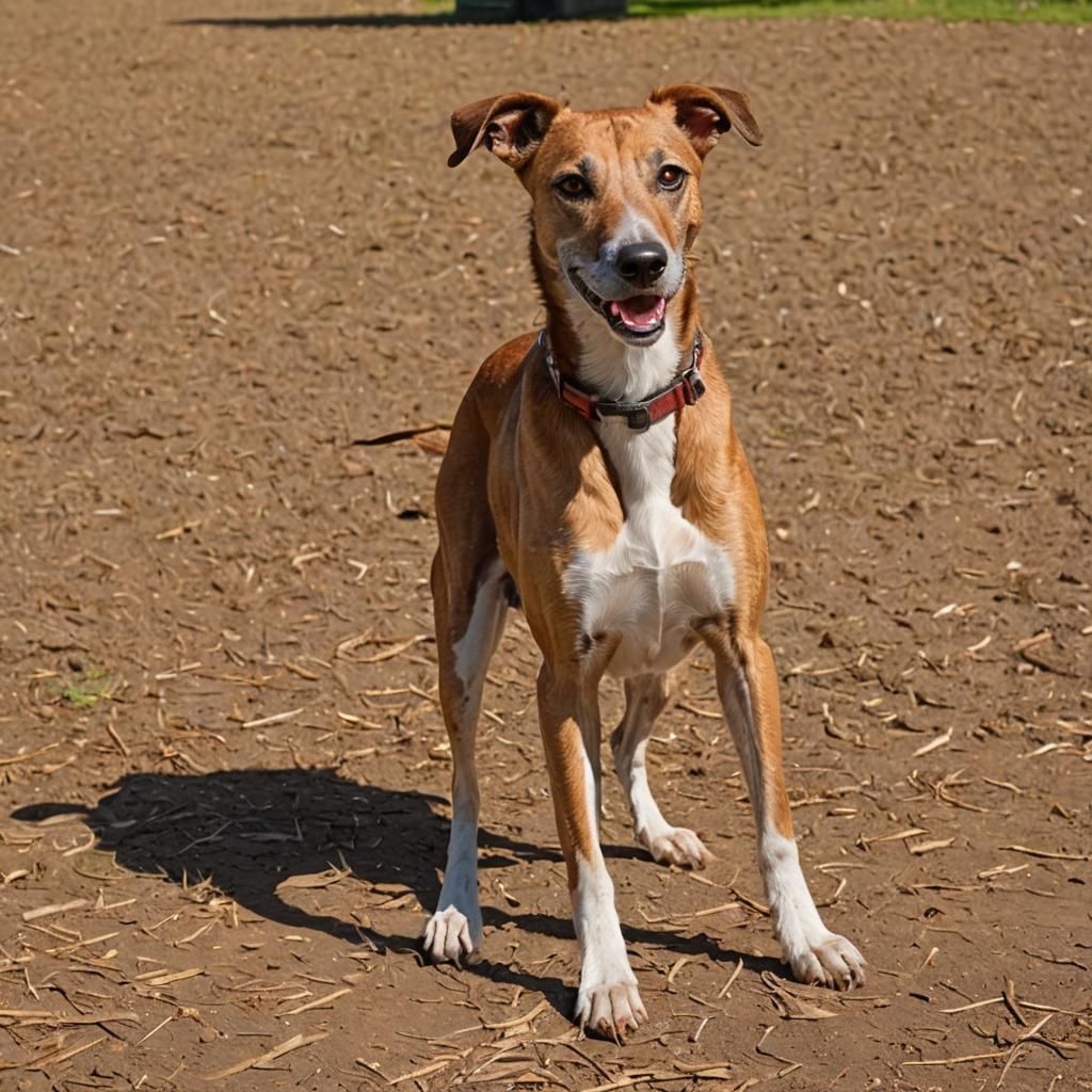 Reddish-Brown Greyhound Mix at the Park