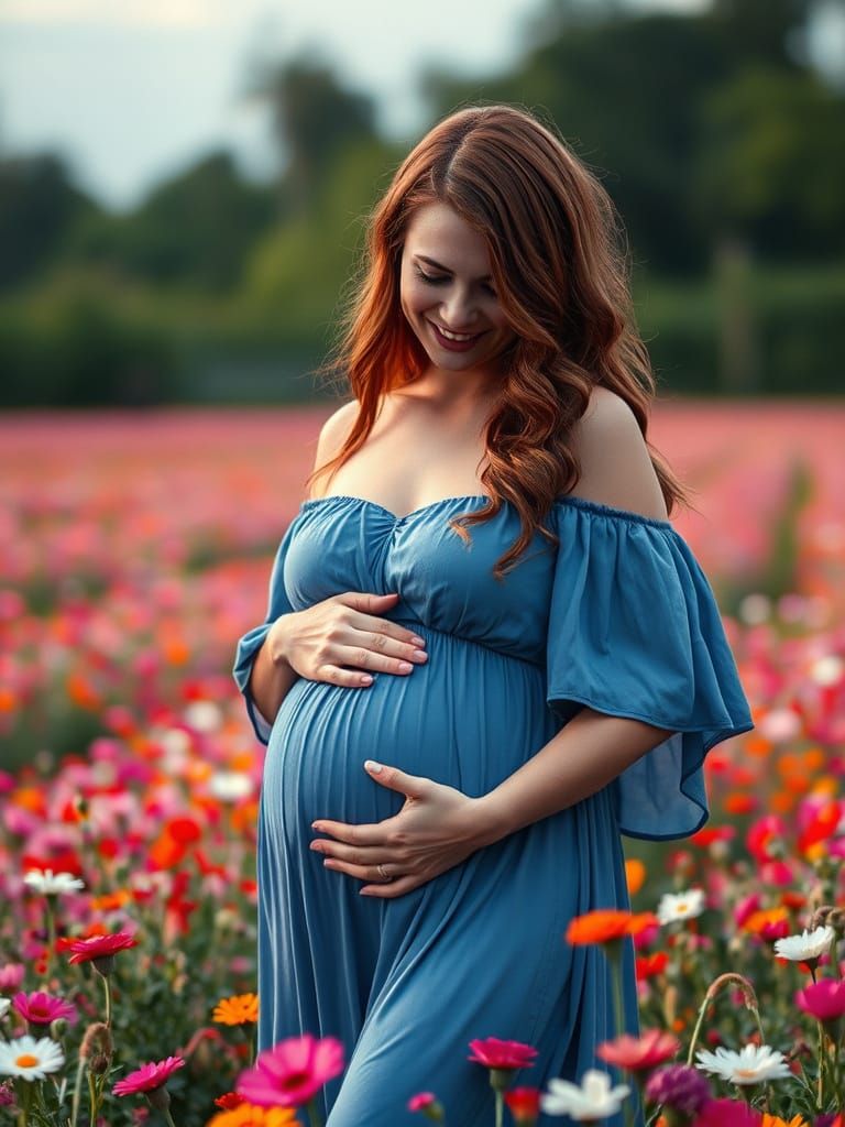 Mother's Love in a Vibrant Field of Flowers