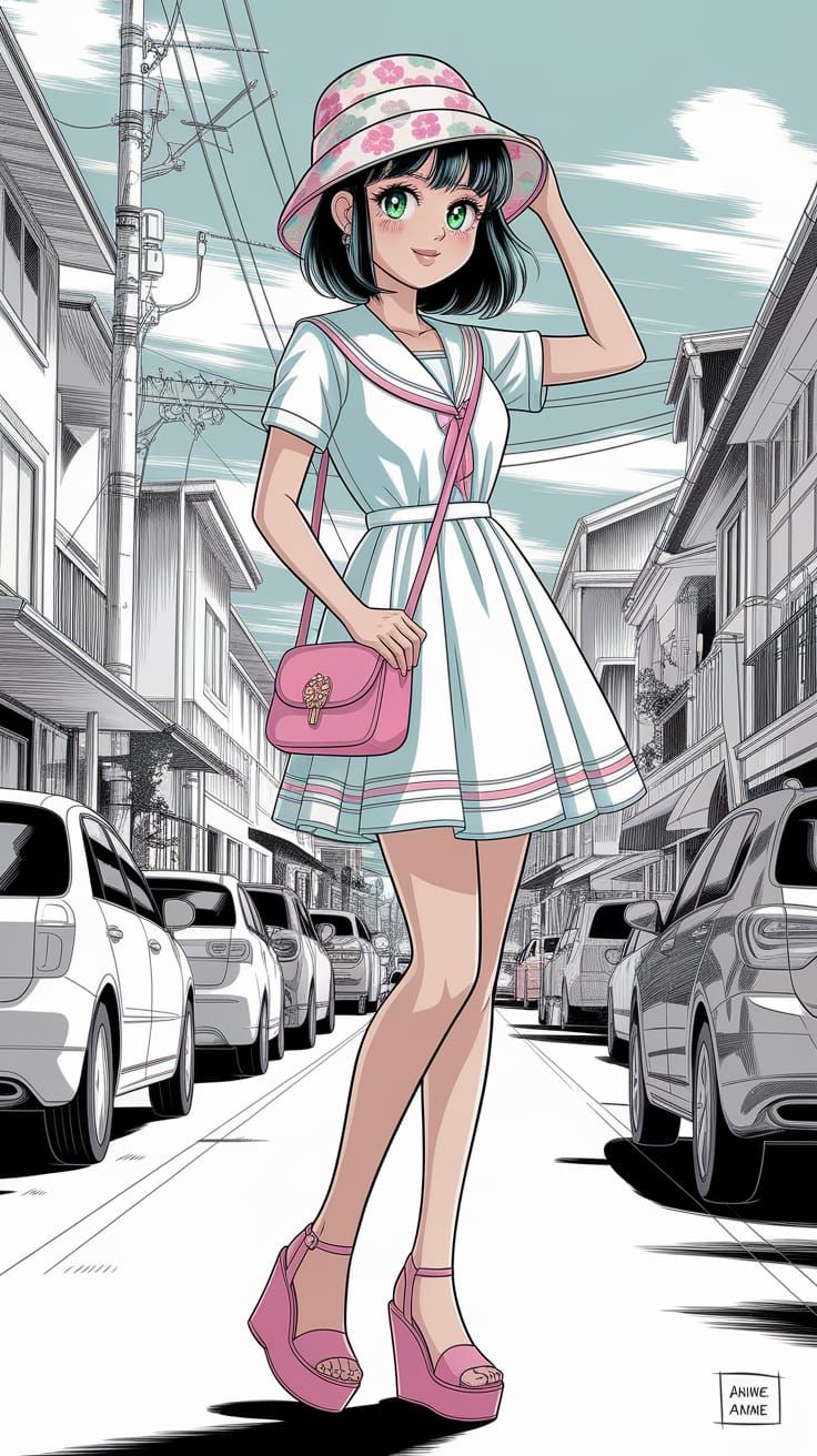 Cottagecore Mori Kei Fashion Sketch in Colored Pencil