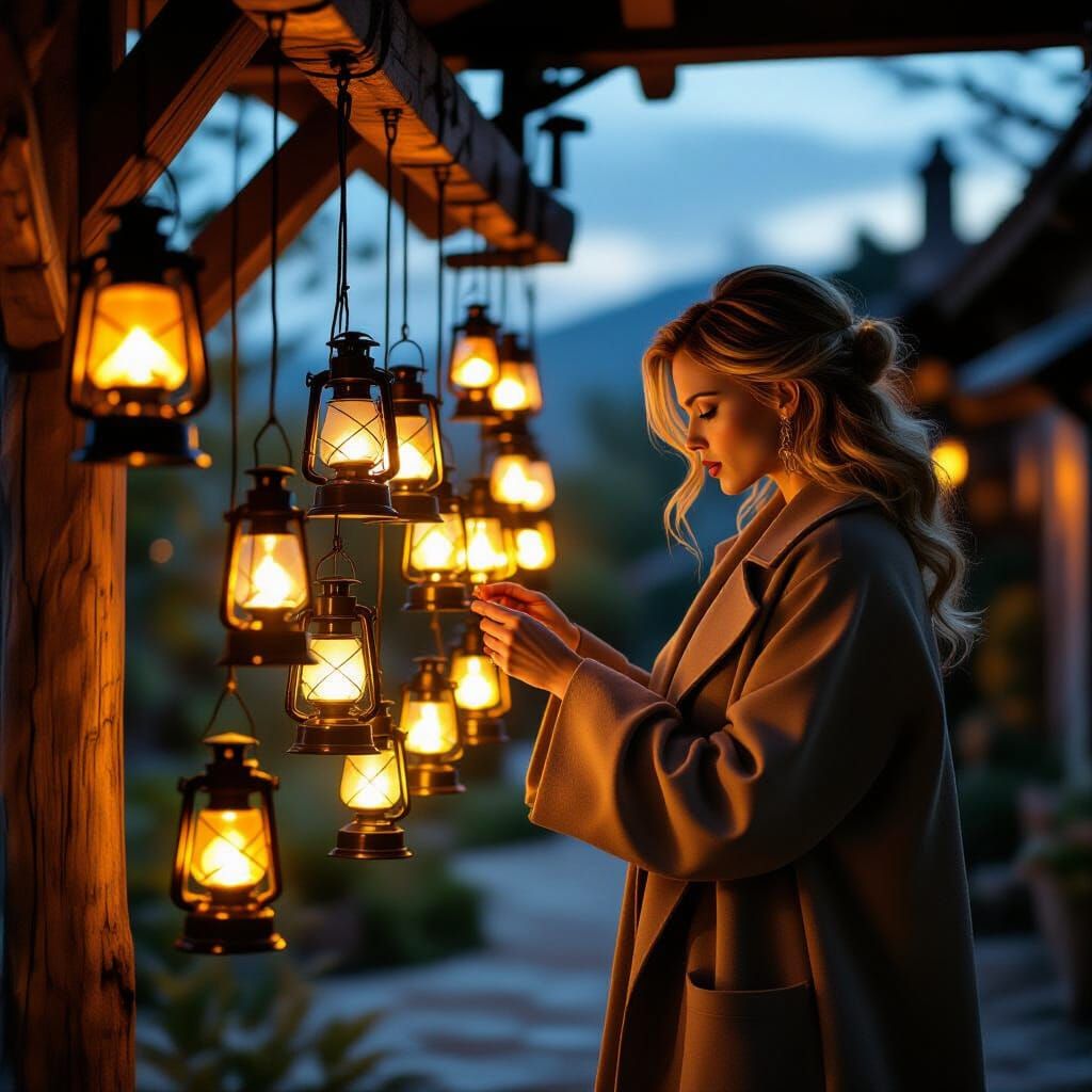 Scarlett Johansson Lights Vintage Lanterns at Twilight