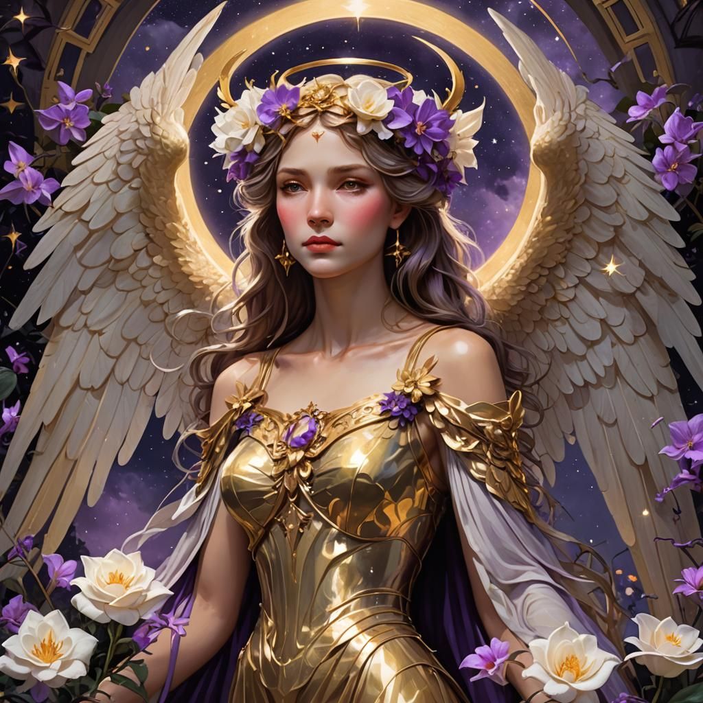 Sorrowful Angel in Radiant Night Garden