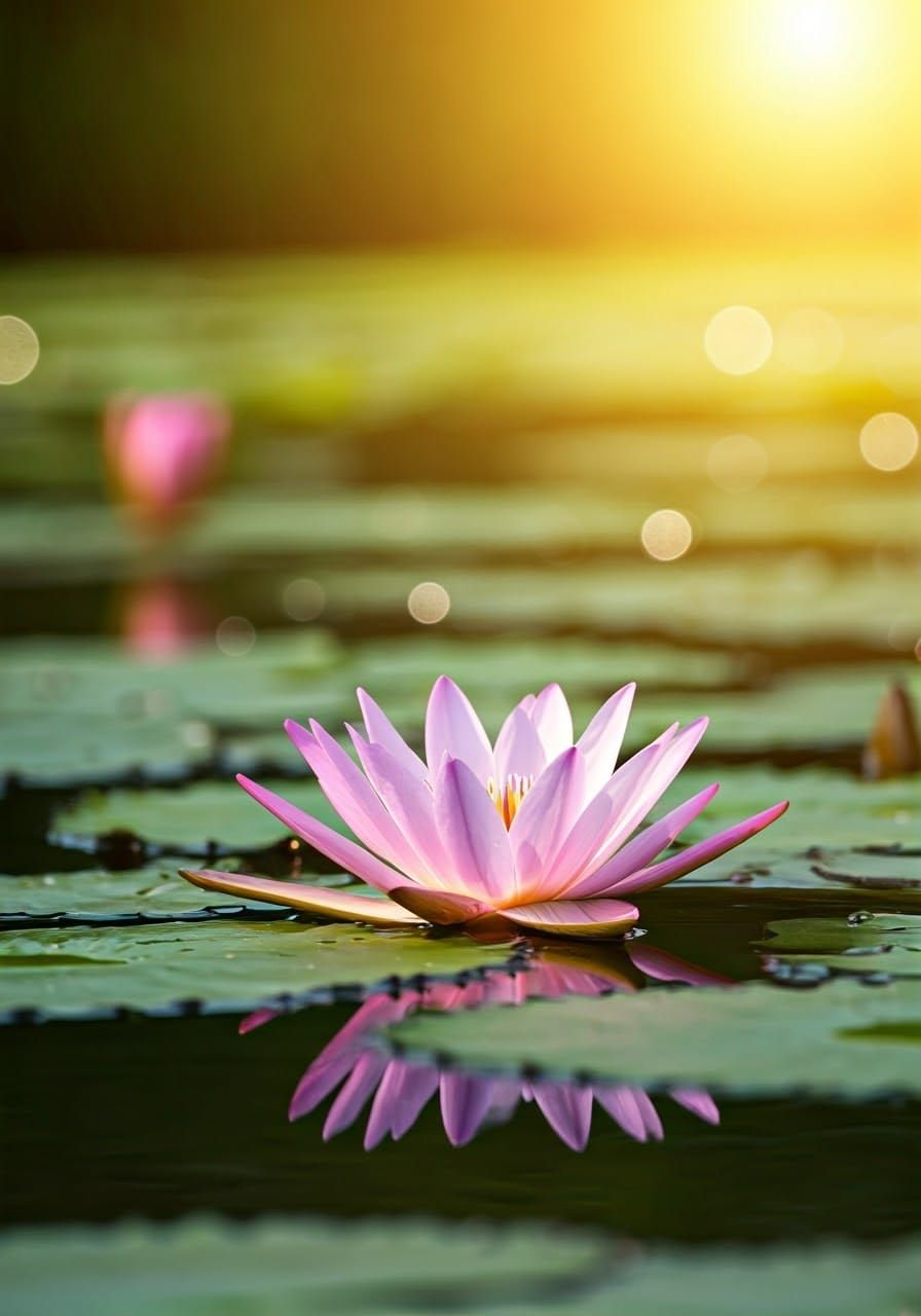 Lotus Flower in Serene Sunrise Lake