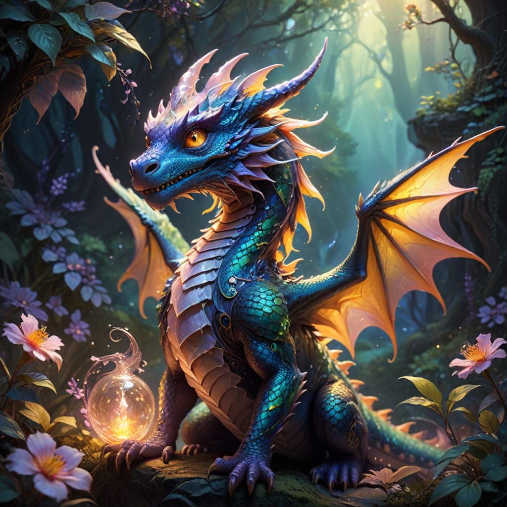 Majestic Small Dragon in Vibrant Iridescent Scales