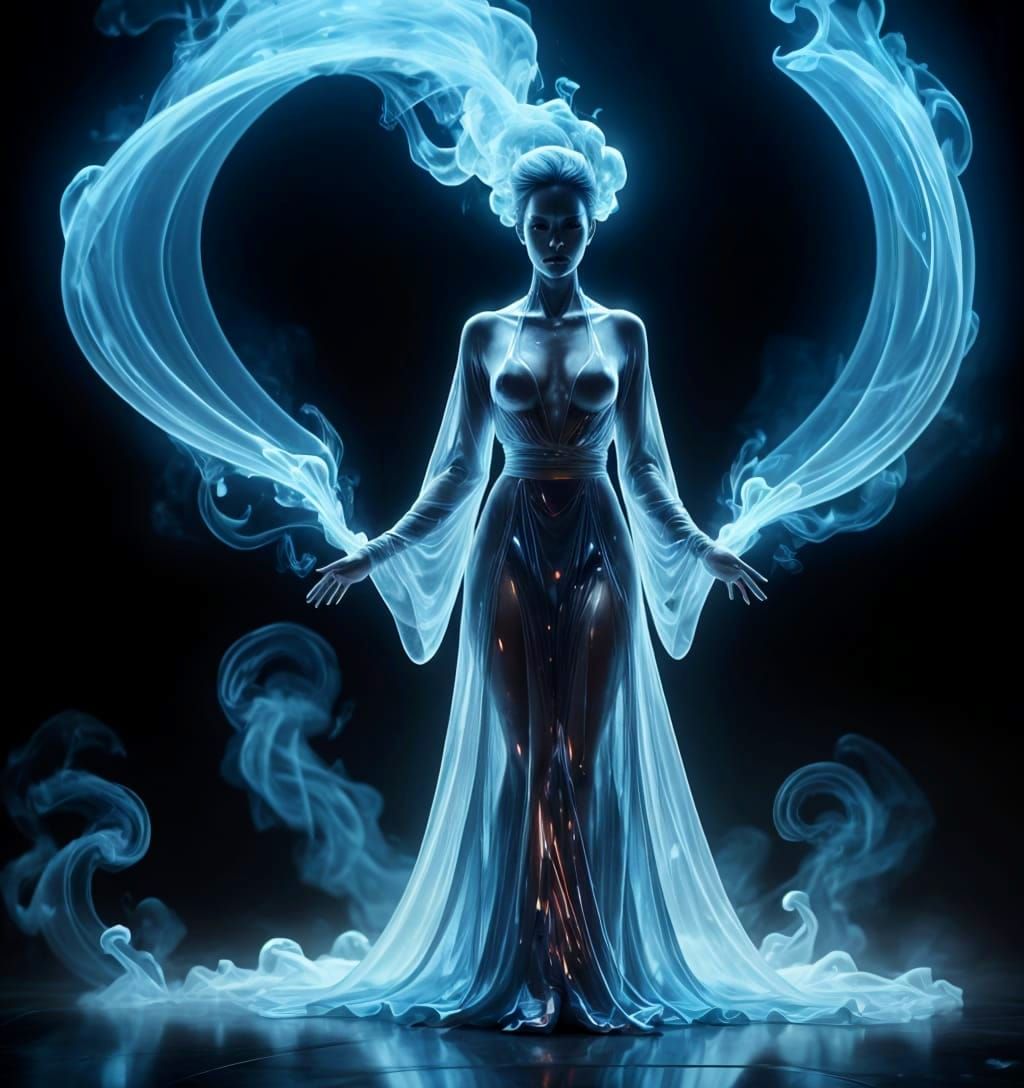 Ghostly Woman in Prismatic Smoke Robe