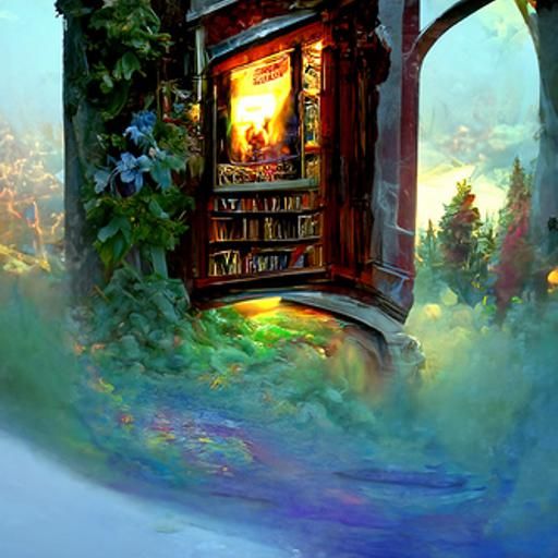 Ethereal Fantasy Book Portal in Kinkade Style