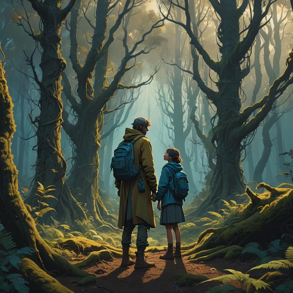 Enchanted Forest Embrace: Fantasy Art by Simon Stalenhag