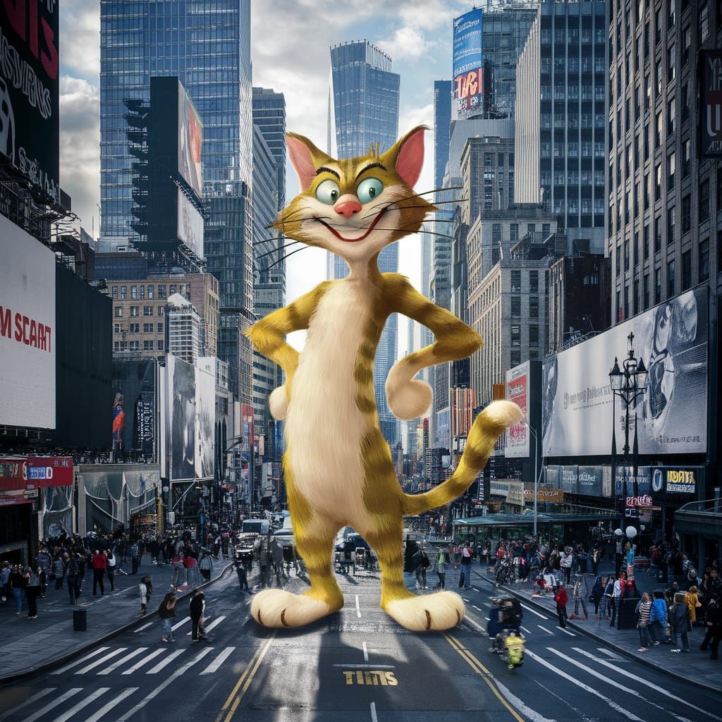 Cartoon Cat Dominates Times Square: Matte Painting