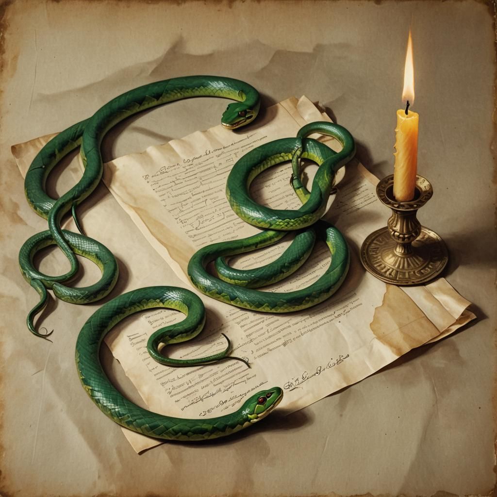Green Snake and Candle: Surreal Still Life