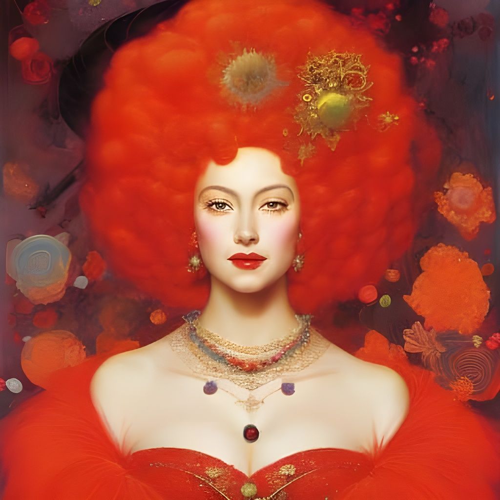 Fiery Red Queen Portrait in Surrealist Style