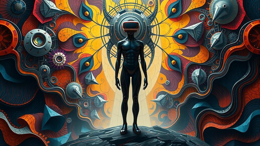 Surreal Figure at the Edge of Virtual Reality