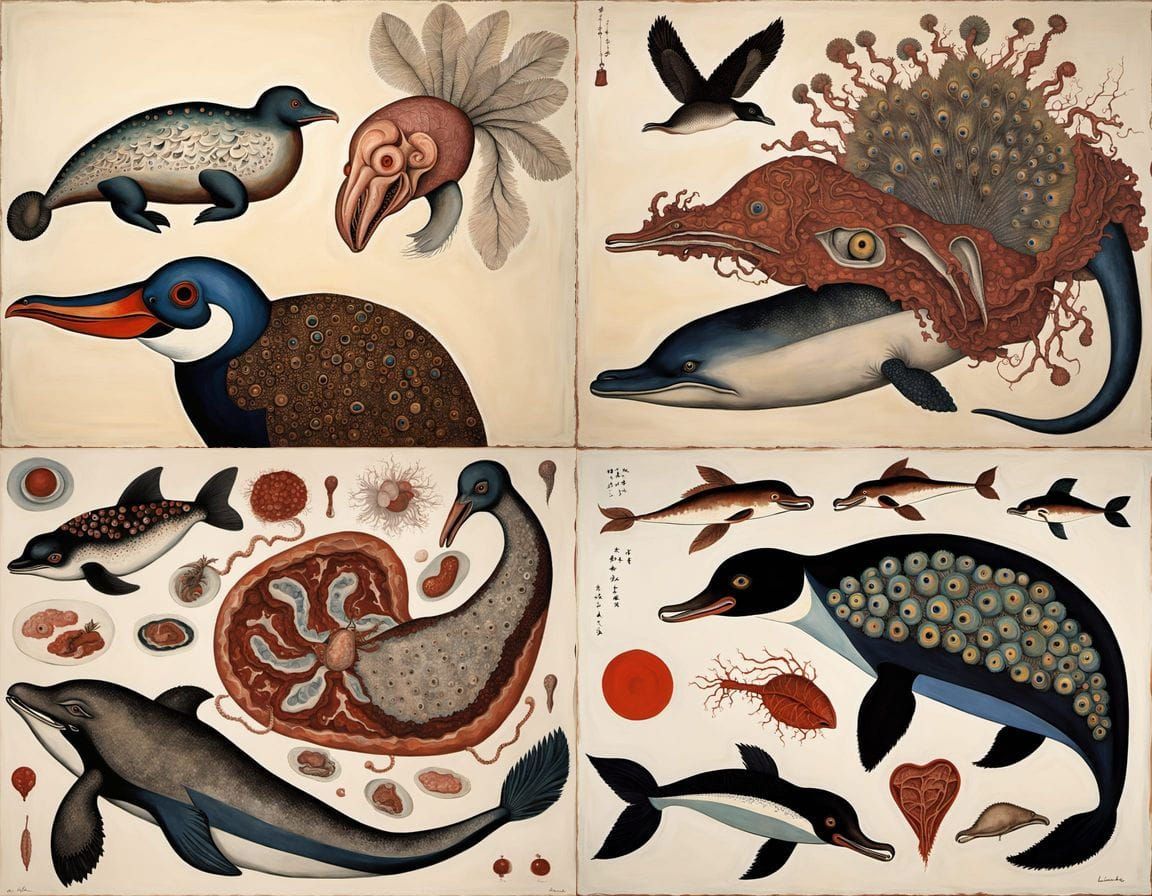 Mythical Hybrid Creature in Ukiyo-e Surrealist Style