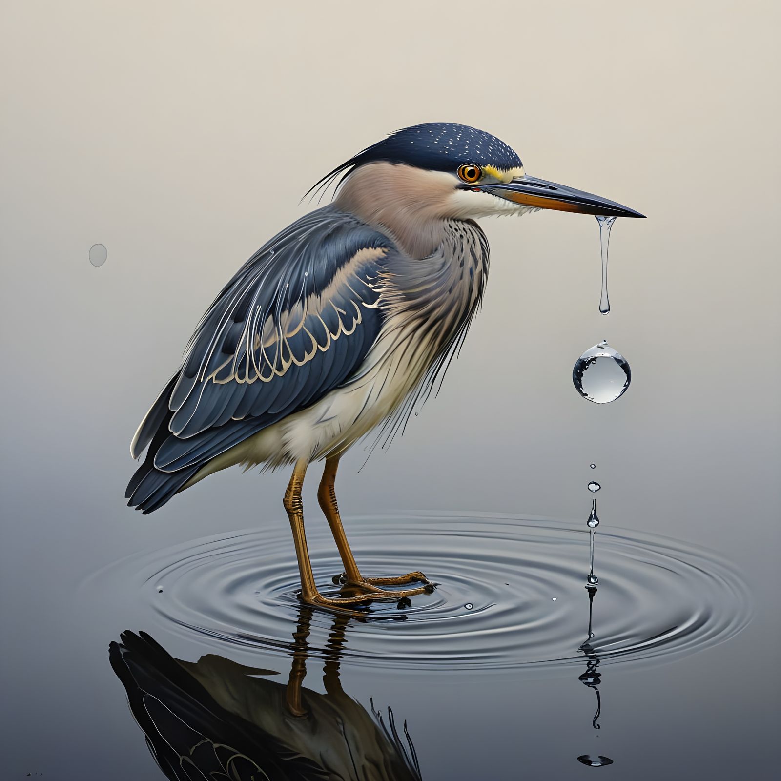 Night Heron in Watercolor Glass Fish
