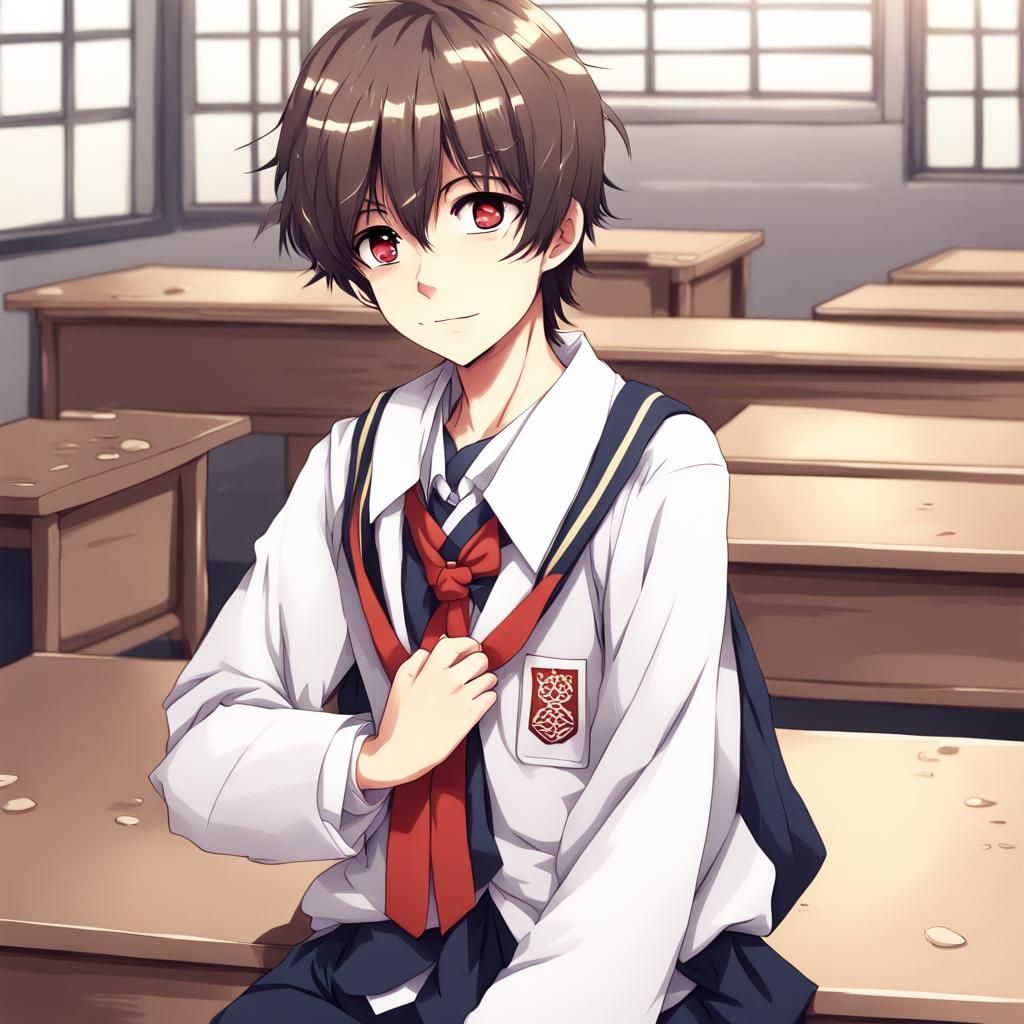 Kitsune Boy in School Uniform, Anime Style