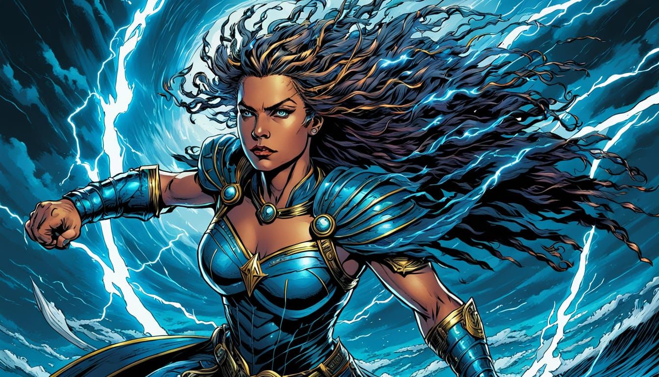 Valkyrie with Electric Wings in Comic Book Style