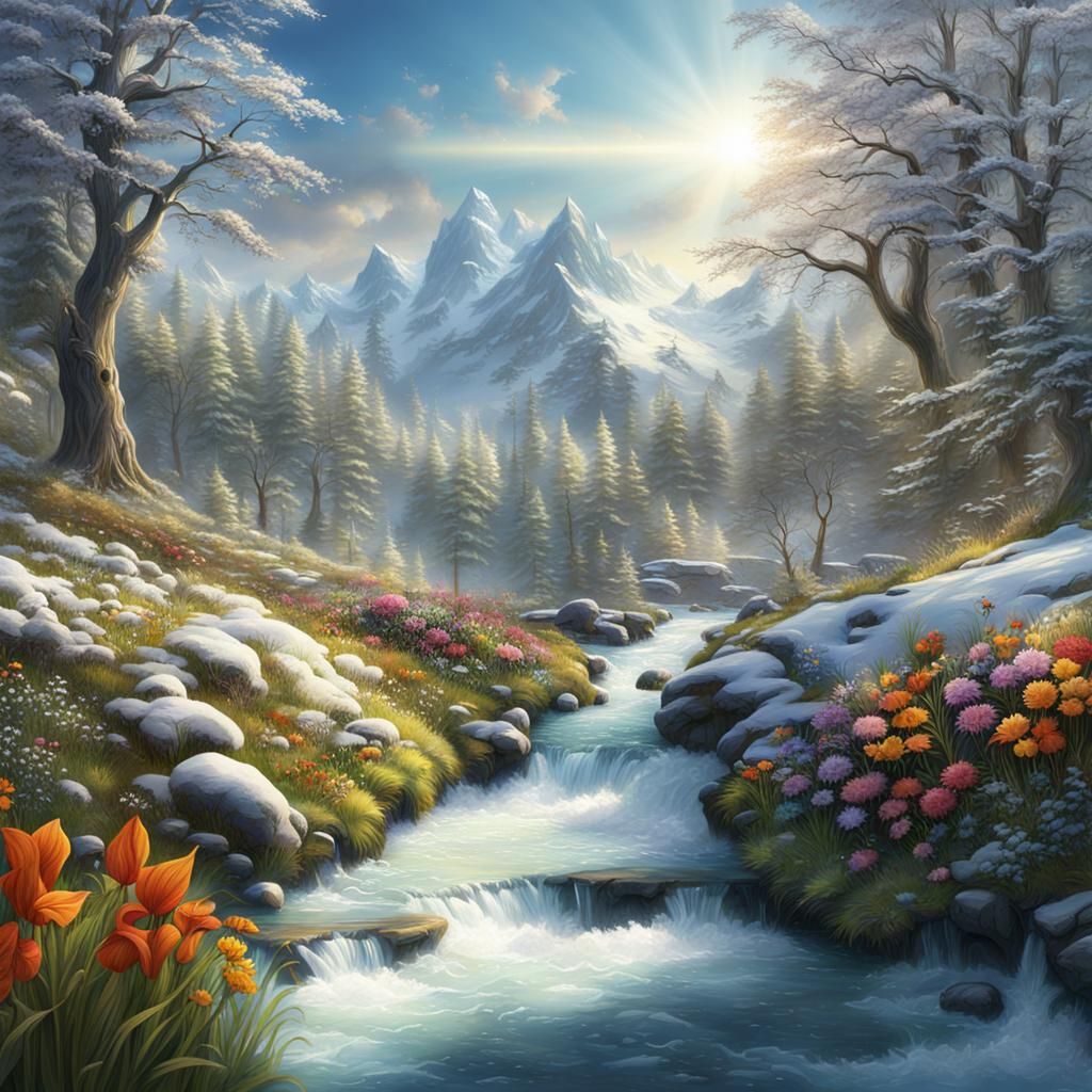 Narnia Thaw: Sunshine, Flowers, and Running Stream