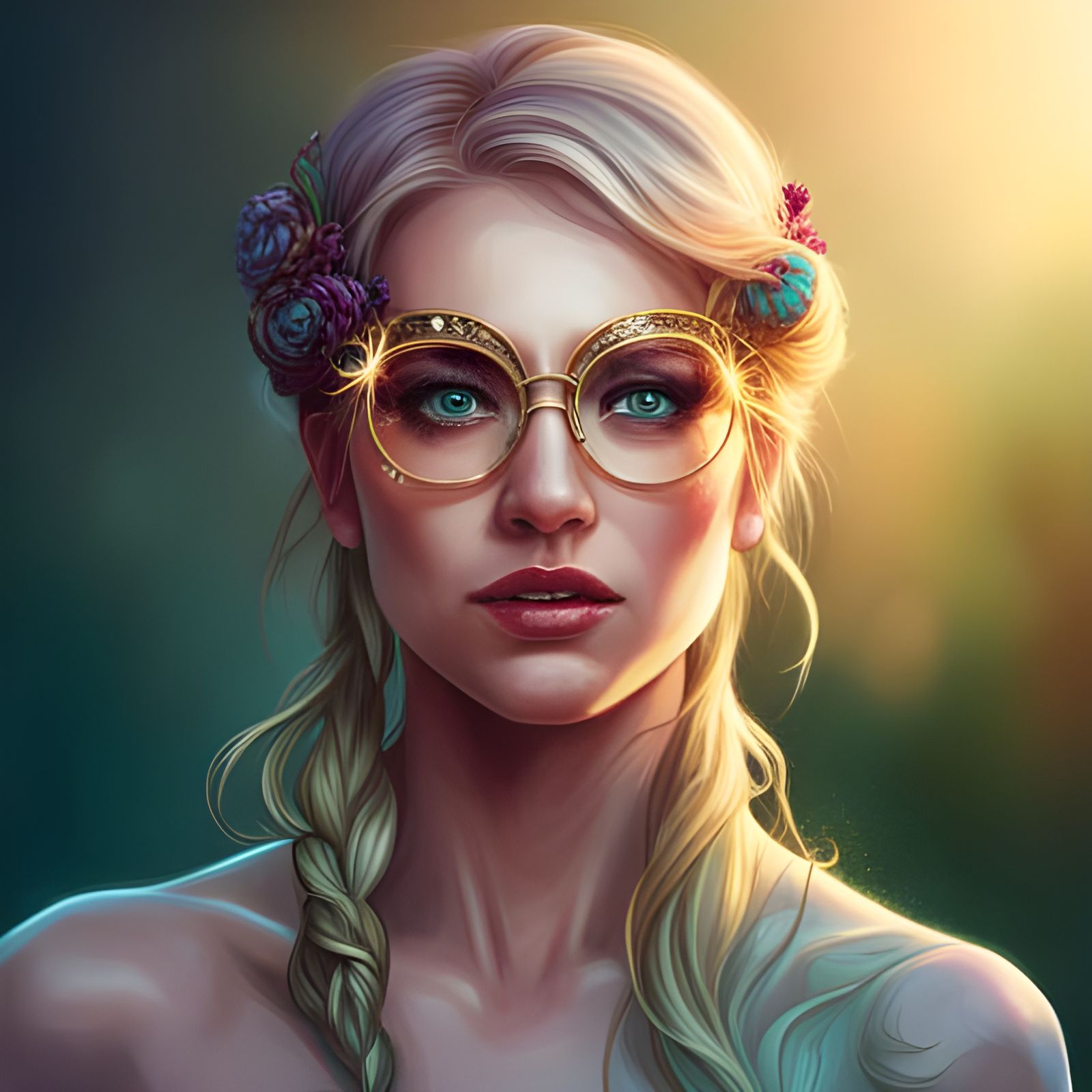 Woman with Glasses in Hyperdetailed Magic Portrait