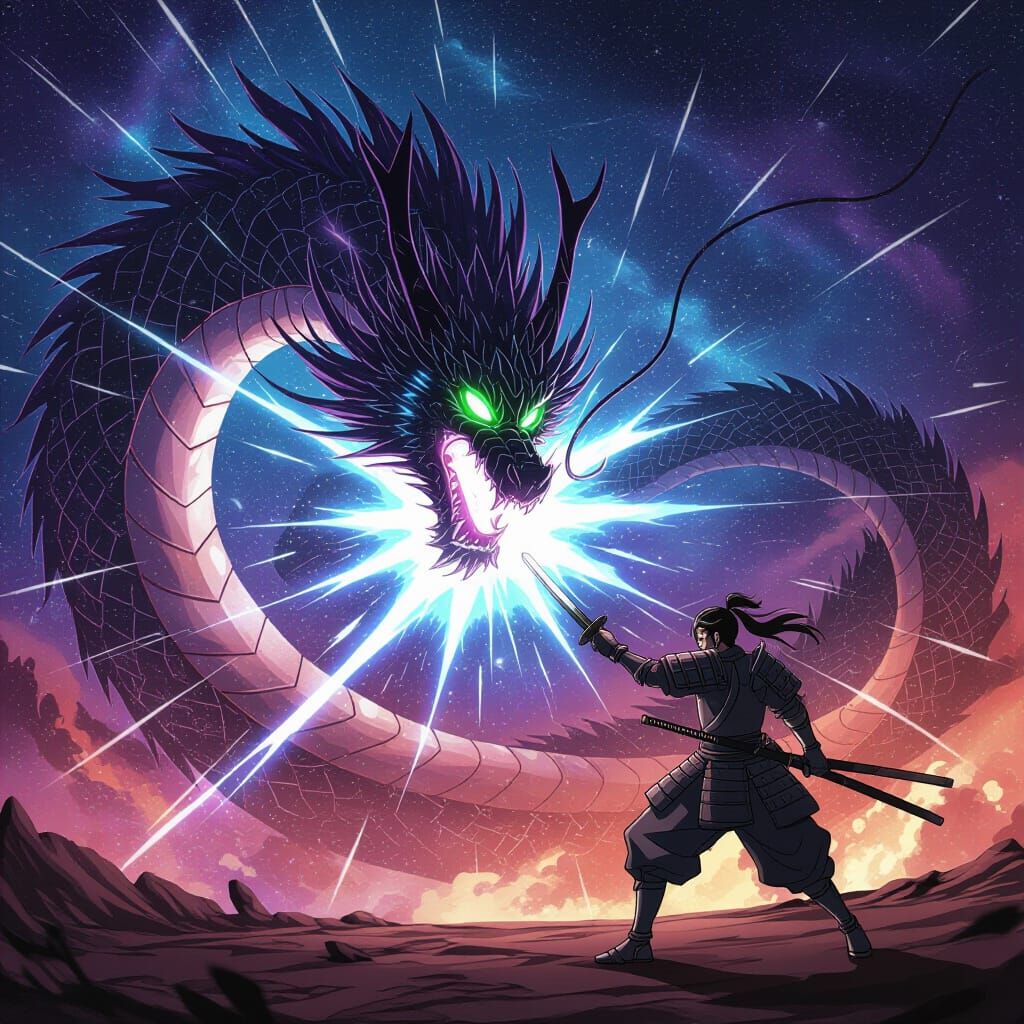 Cosmic Dragon Battle Anime Style