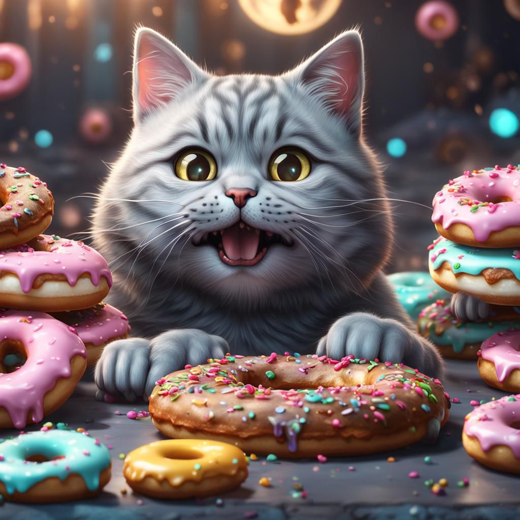 Grey Tabby Cat Dreams of Donuts
