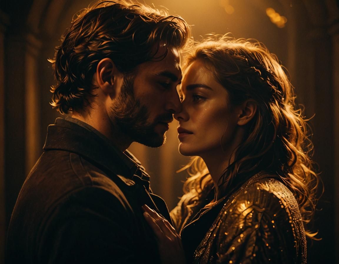 Romantic Couple Embrace in Golden Light