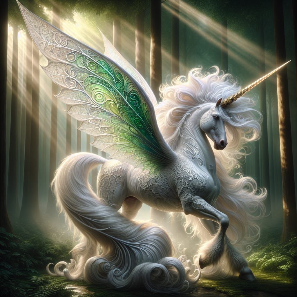 Majestic Pegasus-Unicorn and Fairy in Enchanted Forest