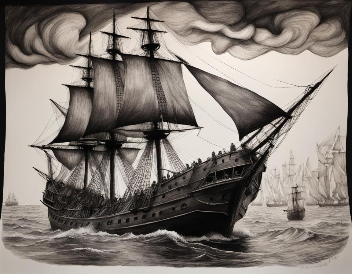 Pirates in Hyperdetailed Charcoal Style
