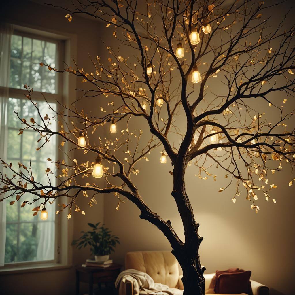 Tree Lamp Illuminates Room in Film Noir Style