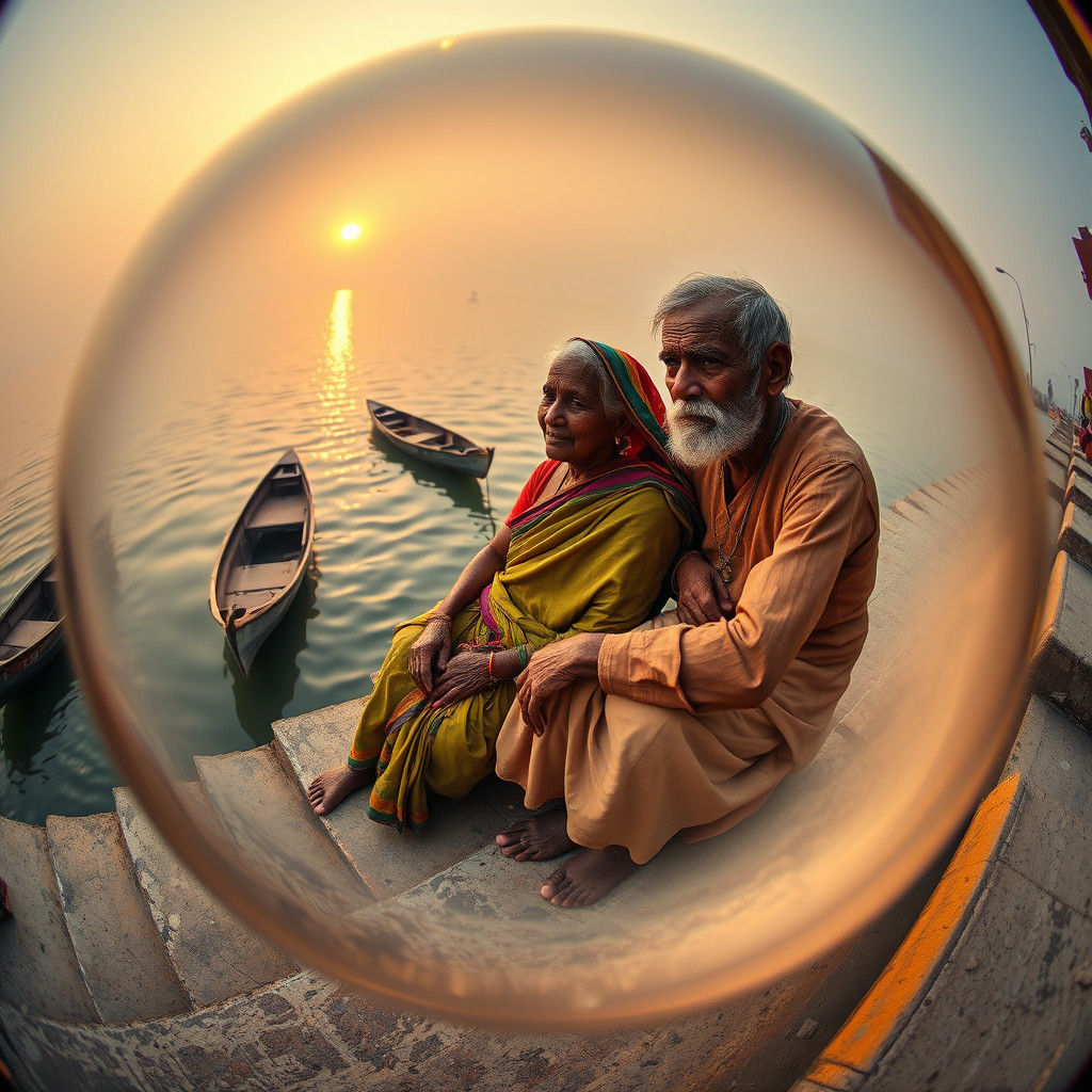 Varanasi Couple Reflecting at Sunset: McCurry Style