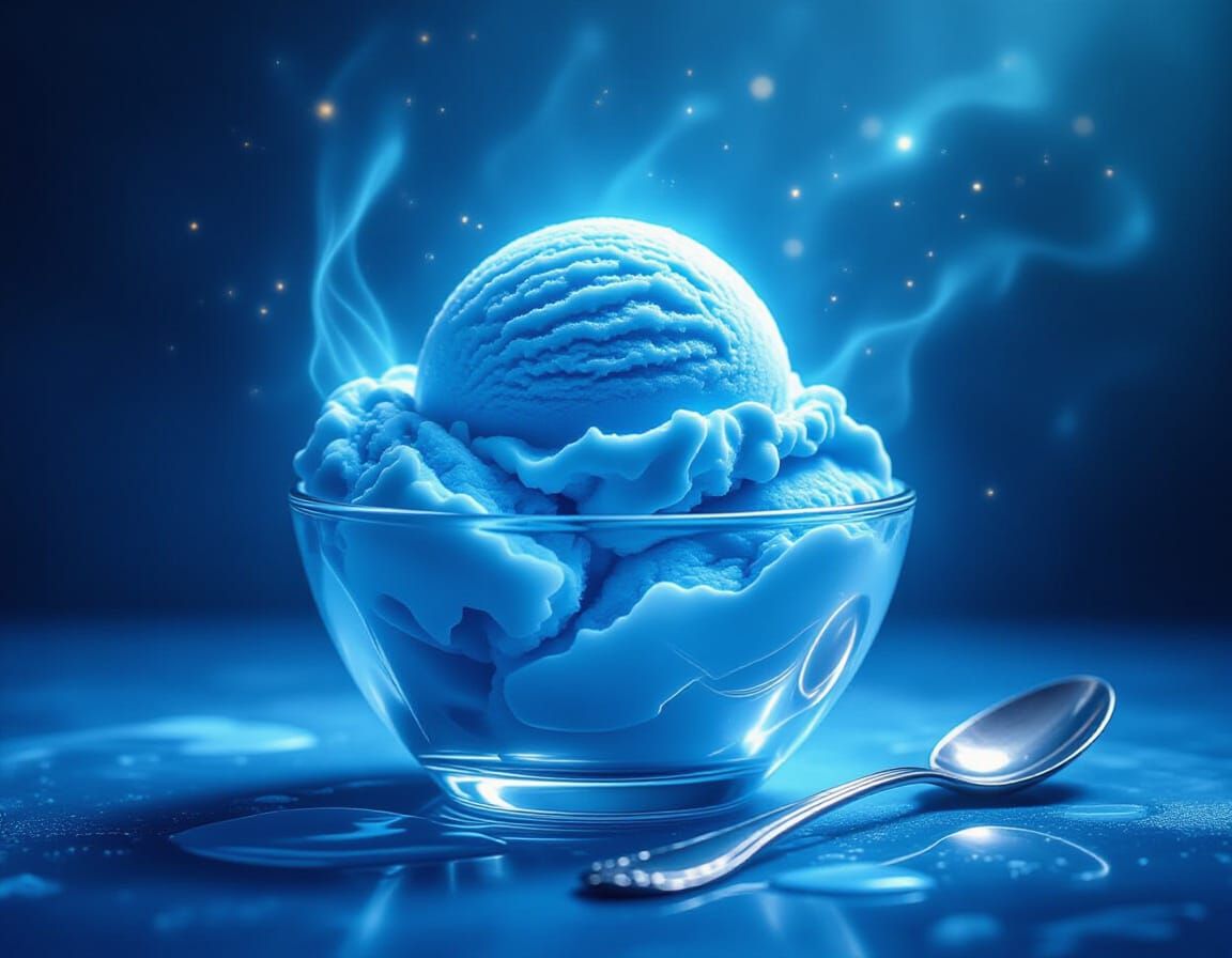 Vibrant Blue Ice Cream Glowing with Ethereal Light