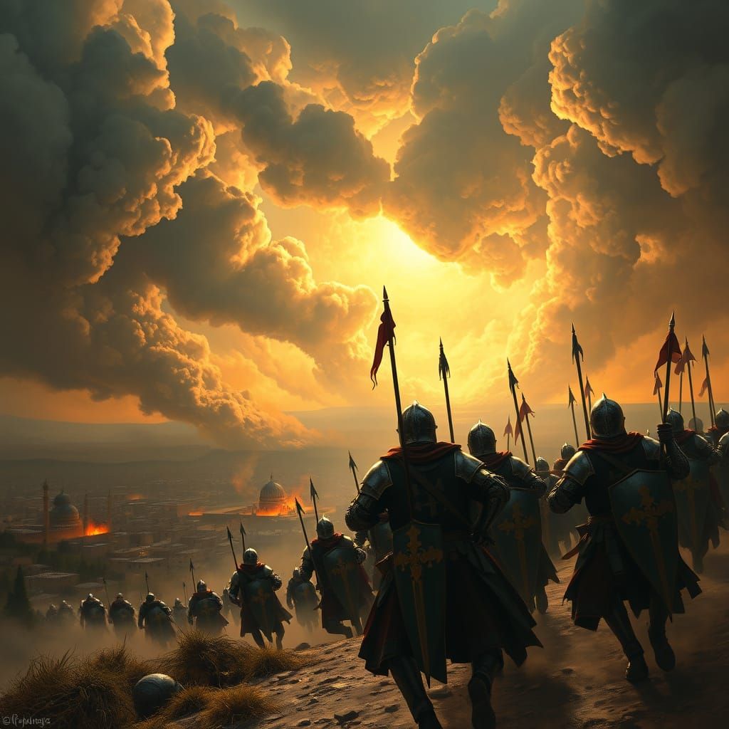 Knights Templar Charge Jerusalem in Luminist Style