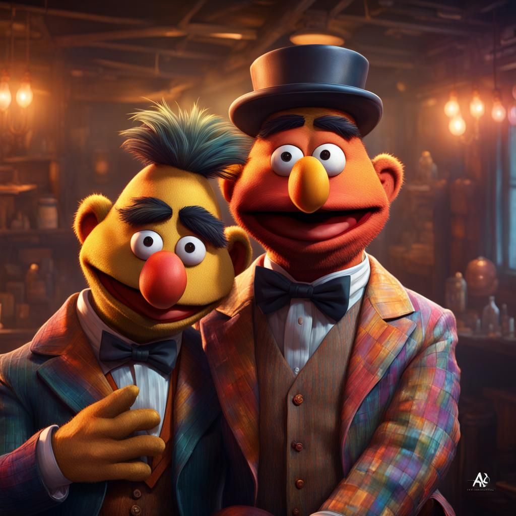Bert Ernie in a Gay Bar head and shoulders portrait, 8k reso...