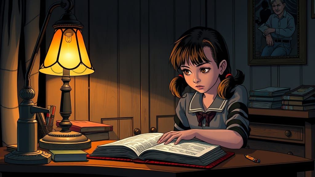Girl Studying Bible: Comic Book Style Art