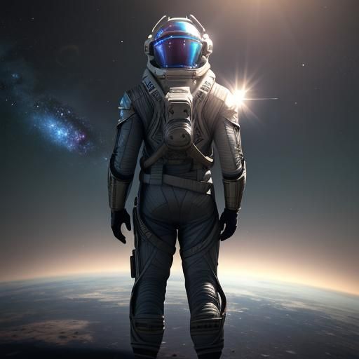 Astronaut on Alien Planet Reflecting Galaxy in Visor