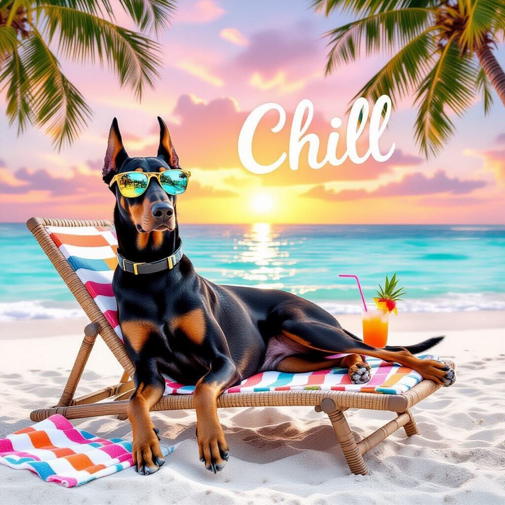 Doberman Vacation: Chilling on the Beach