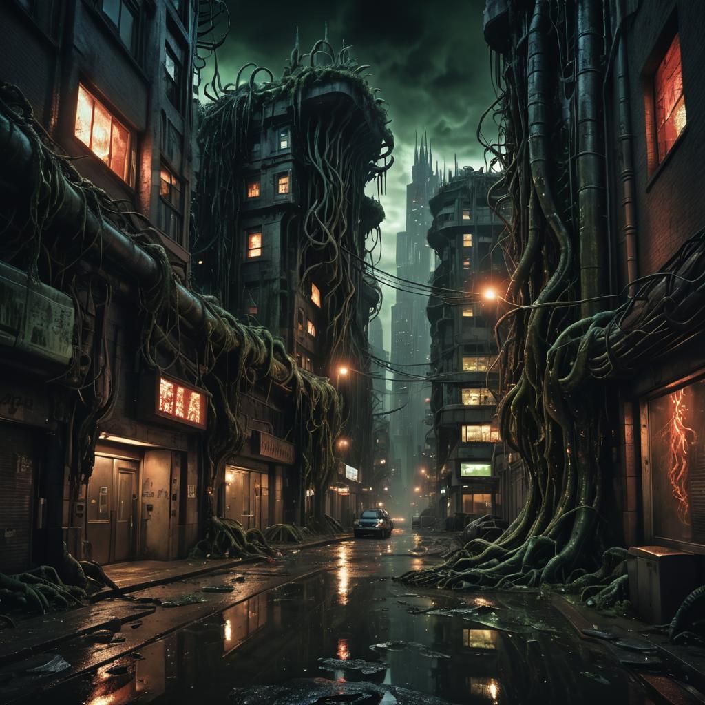 Biomechanical Horror: City Infected by Alien Symbiote