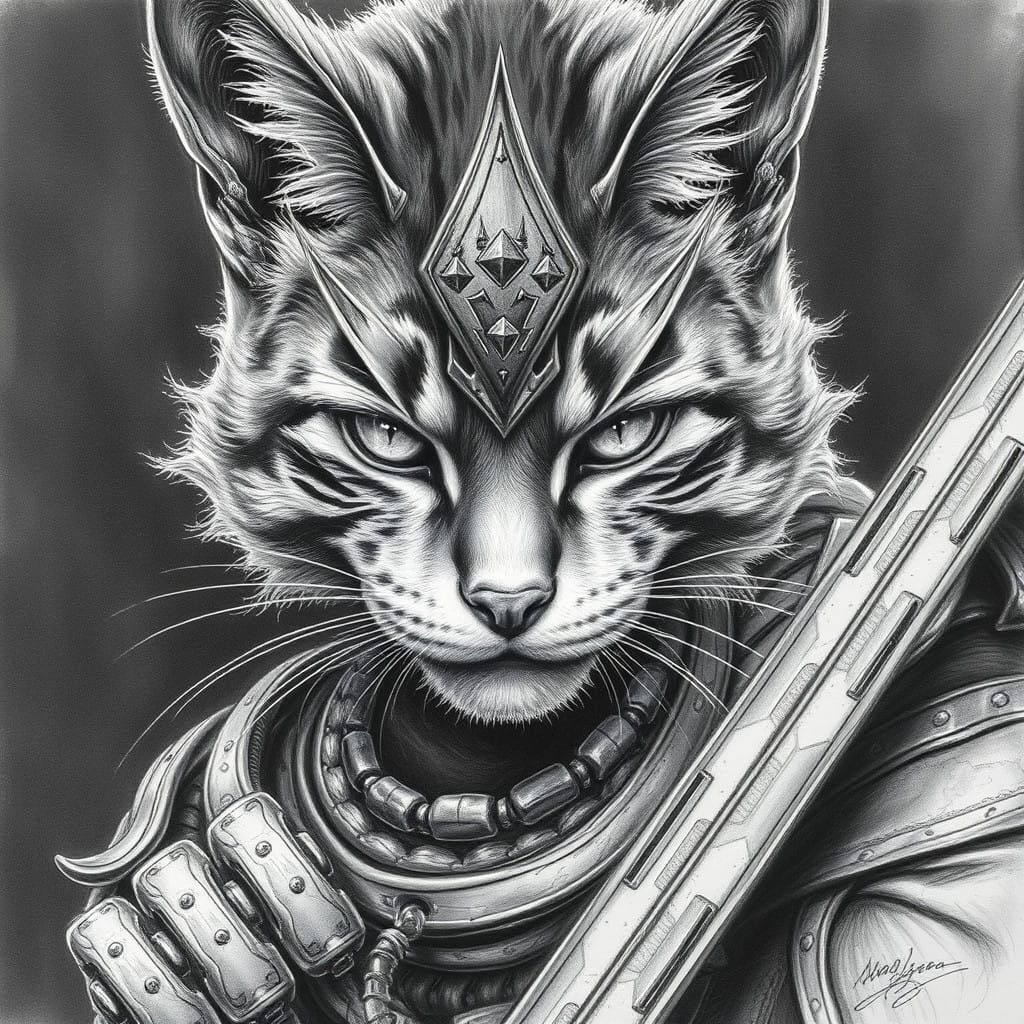 Female Cat Samurai in Charcoal