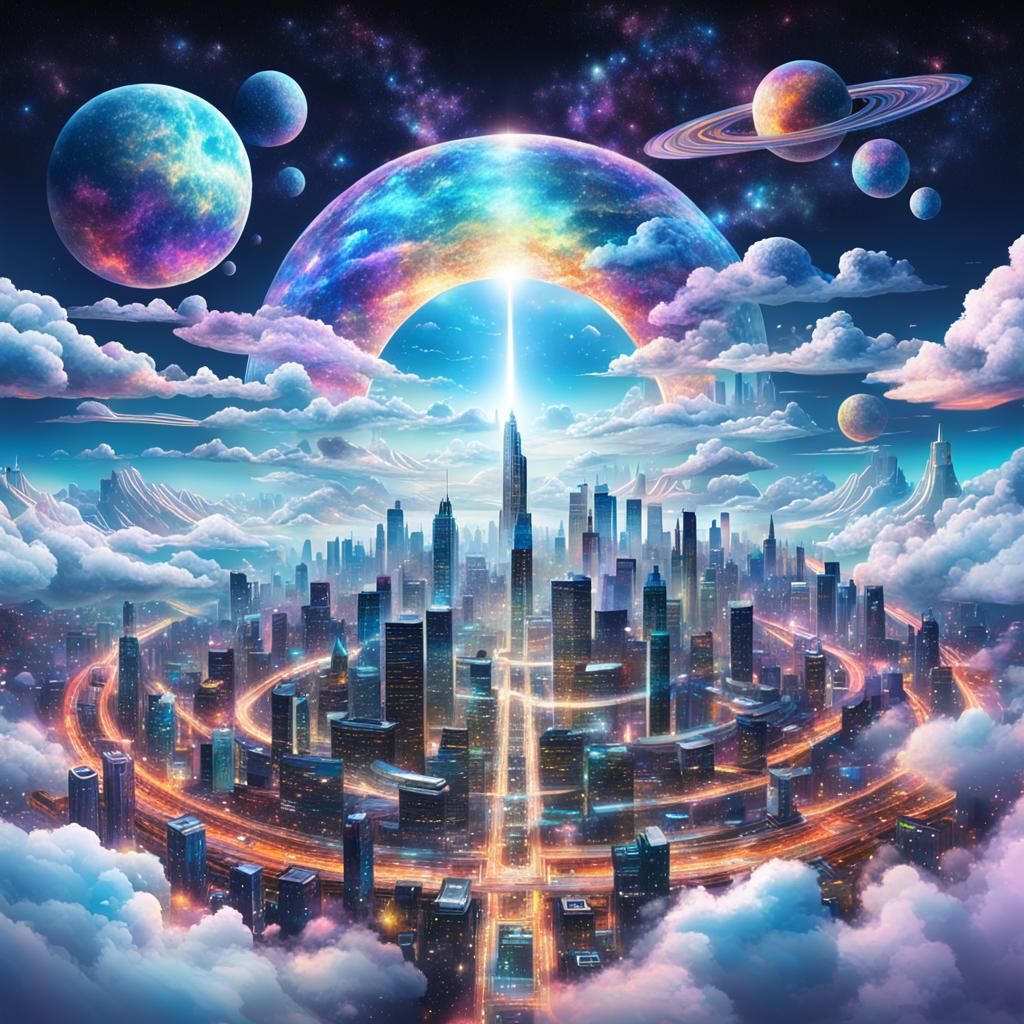 Cosmic City in the Clouds: Holographic Illustration