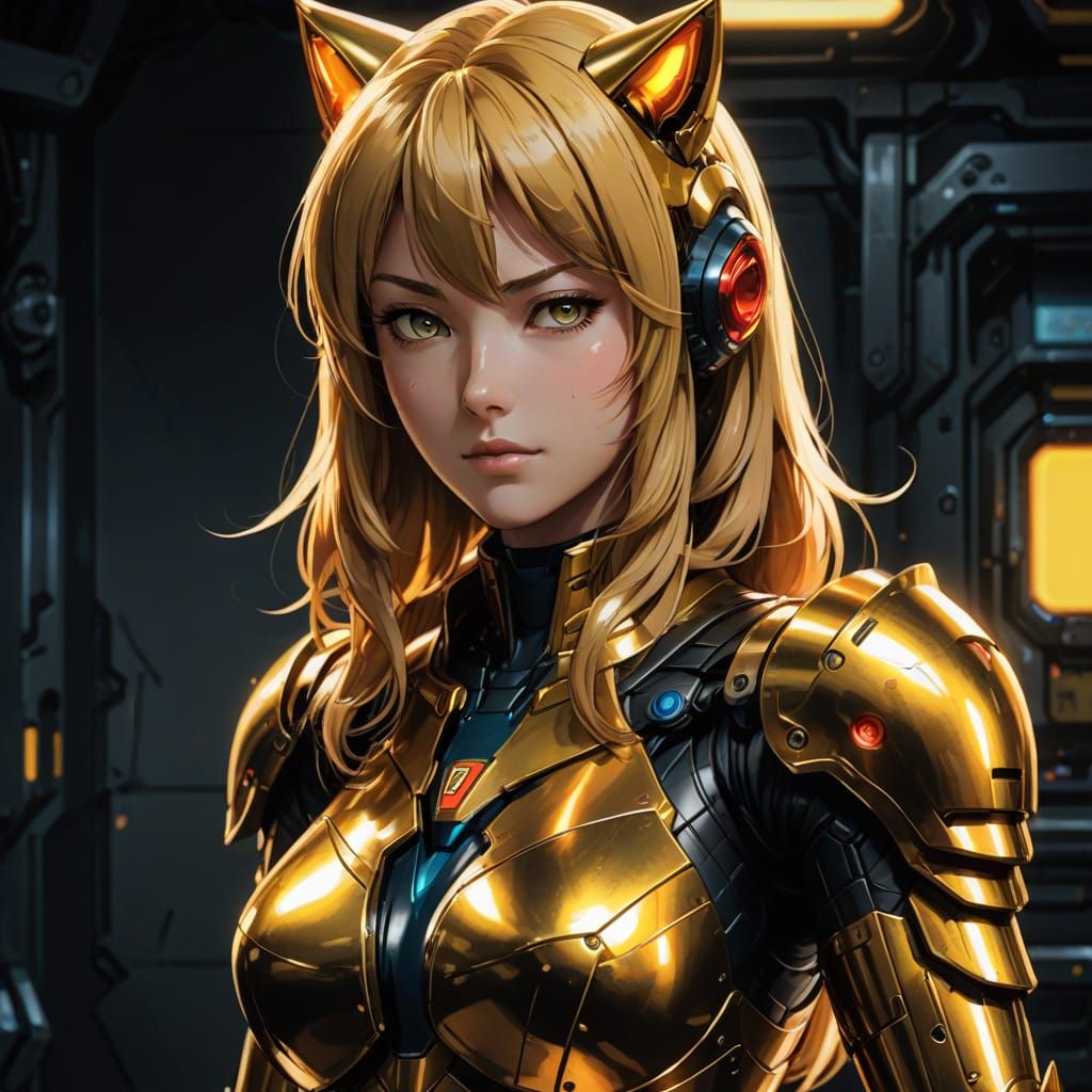 Heroic Catgirl Samus Aran in Vibrant Cel-Shaded Armor