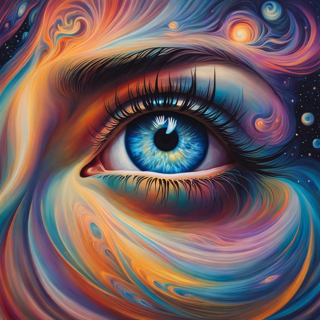 Cosmic Surrealism: Eyes Merging with Galaxies