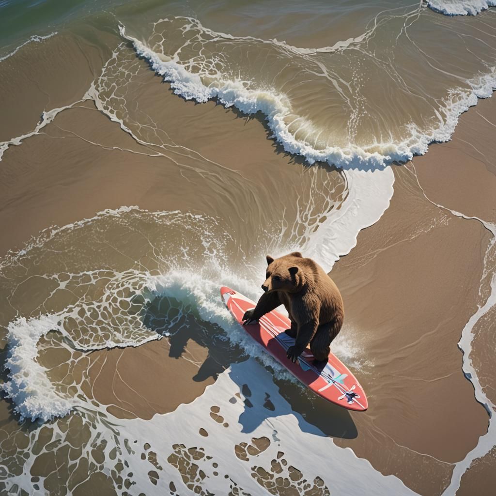 Bear Surfing: Detailed 3D Anime Art