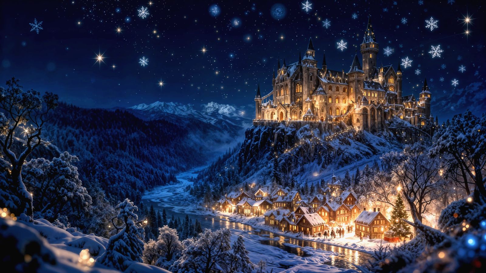 Majestic Castle Landscape in Chiaroscuro Style