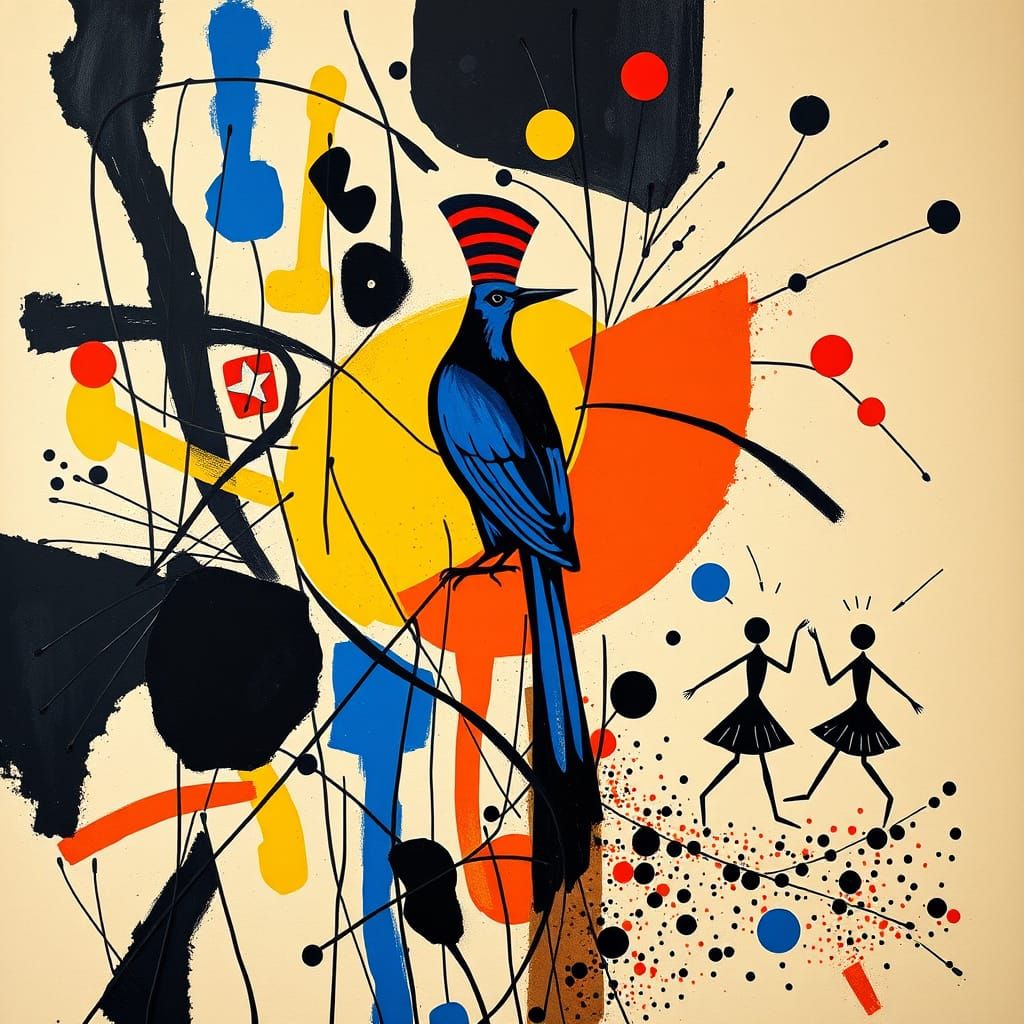 Abstract Artwork with Blue Bird in Cubist & Fauvist Styles