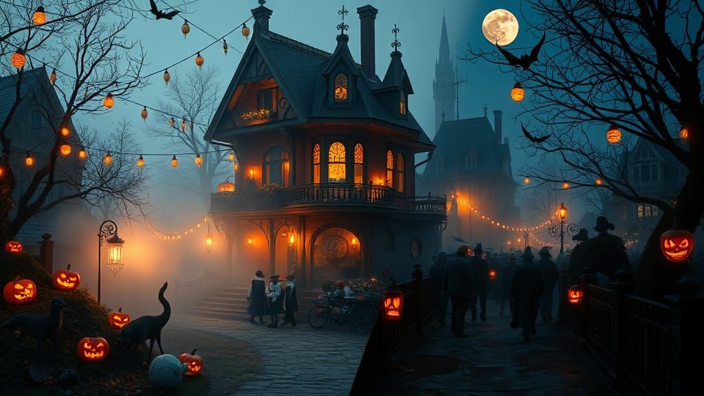 Eerie Halloween Split-Screen: Parades, Path, and Festivals