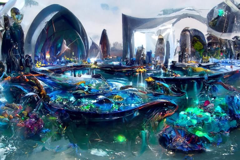 Futuristic Underwater City with Aquarium Architecture