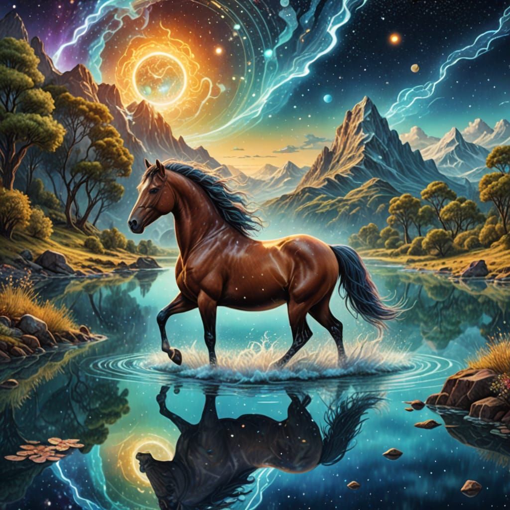 Surreal Cosmic Horse Guides Mankind to Astral Waters