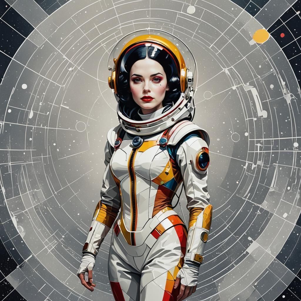 Snow White Space Mermaid Cosmonaut in Pop Art Style