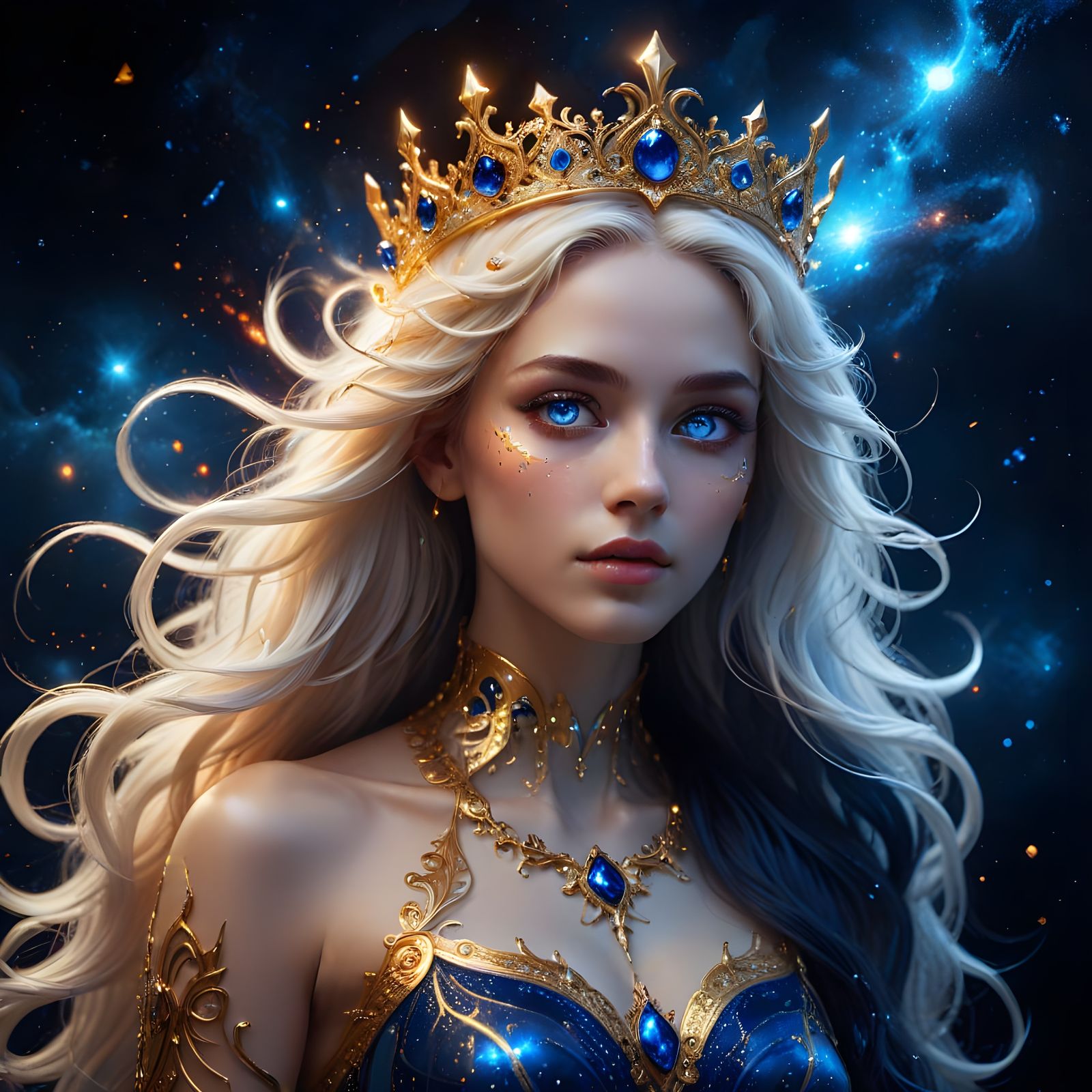 Androgynous Celestial Being in Golden Cosmic Awe