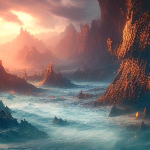 Detailed Matte Painting of Water in Deep Color