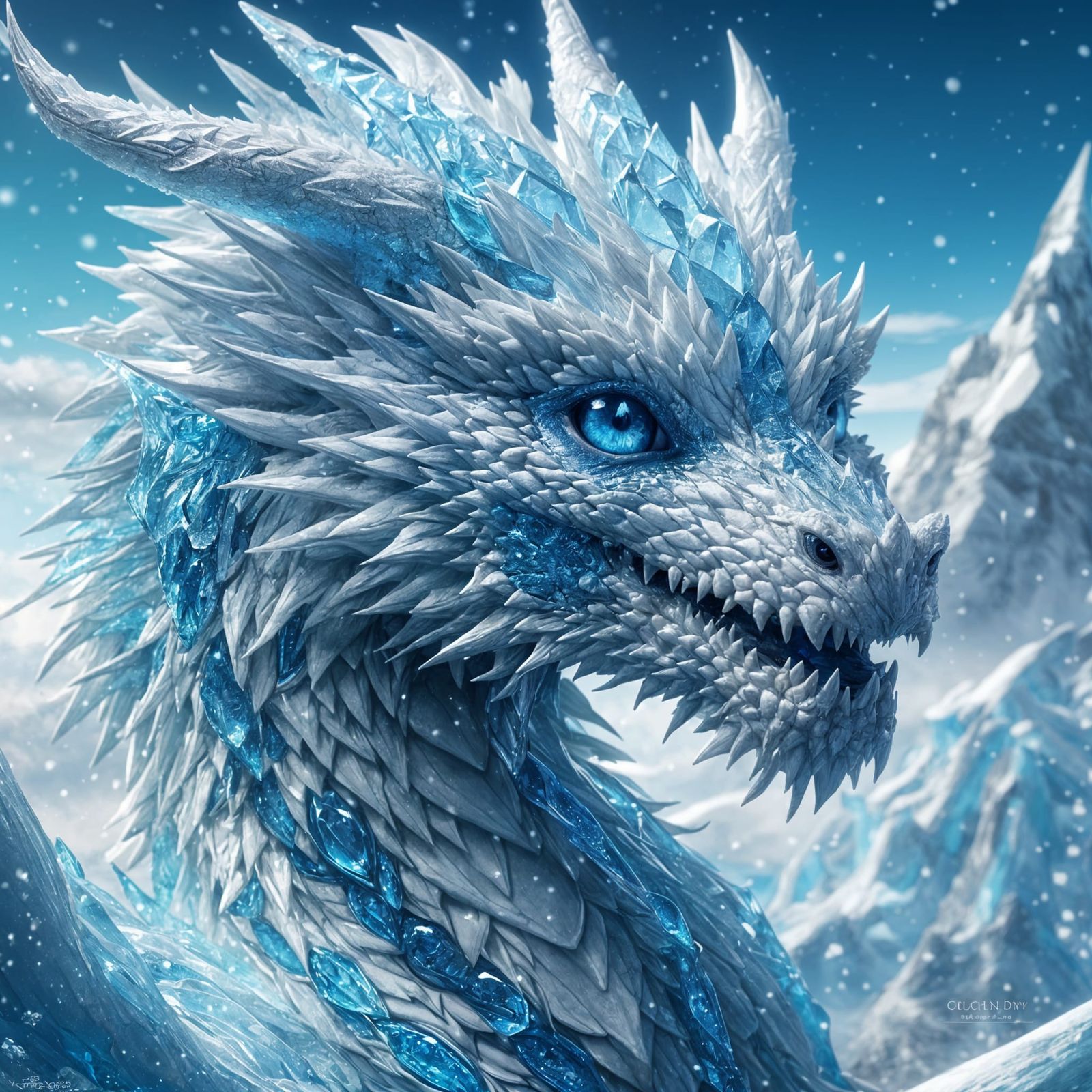 Icy Glacier Dragon Portrait in Anime Style
