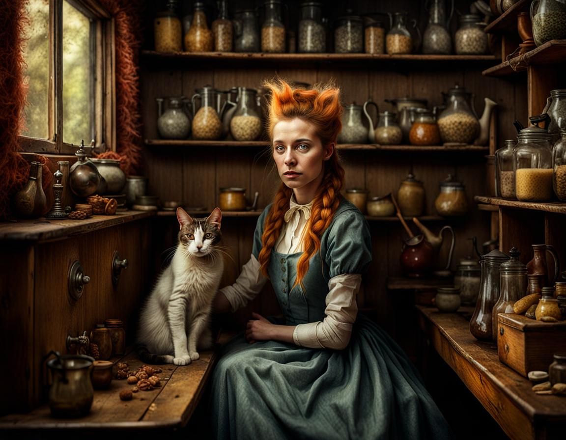Magical Woman and Cat in Secret Shop