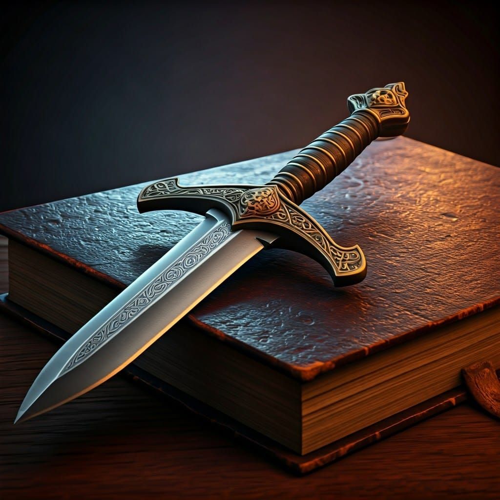 Ornate Steel Dagger with Celtic Knotwork in Gothic Style